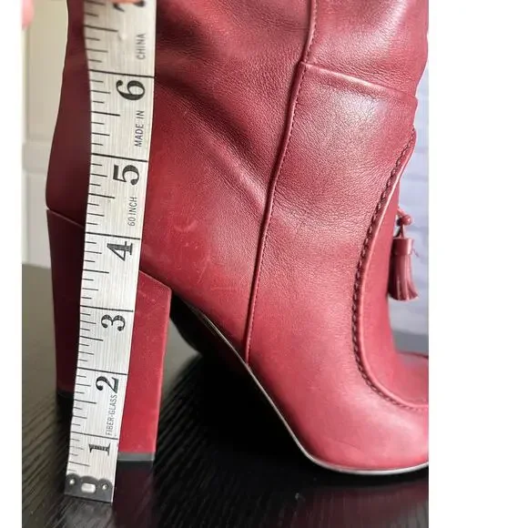 J. Crew Unique Retro Vintage Grandmacore Brick Red Leather Heeled Tassel Boots - Picture 8 of 8